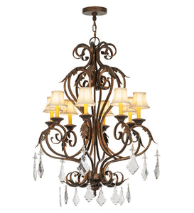 30"W Josephine 8 Lt W/Crystals and Fabric Shades Chandelier