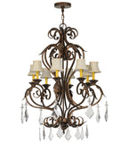 30"W Josephine 8 Lt W/Crystals and Fabric Shades Chandelier