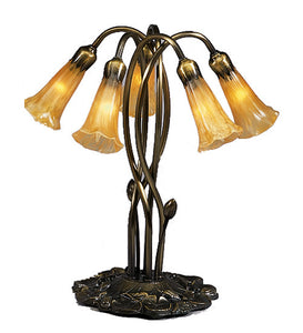 16.5"H Amber Pond Lily 5 Lt Tiffany Victorian Accent Lamp