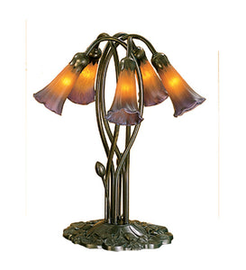 16.5"H Amber/Purple Pond Lily 5 Lt Tiffany Accent Lamp