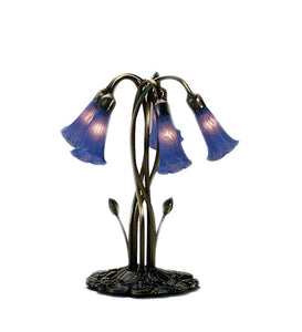 16.5"H Blue Pond Lily 5 Lt Tiffany Floral Accent Lamp
