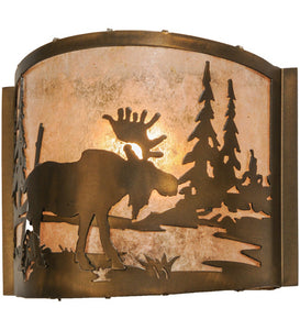 11"W Moose At Lake Wildlife Wall Sconce