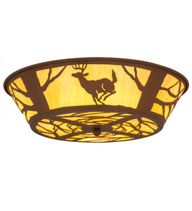 22"W Deer On The Loose Wildlife Flushmount | Smashing Stained Glass & Lighting