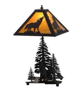 21"H Howling Wolf W/Lighted Base Table Lamp