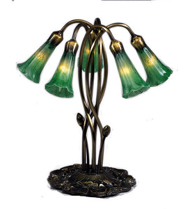 16.5"H Green Pond Lily 5 Lt Tiffany Floral Accent Lamp