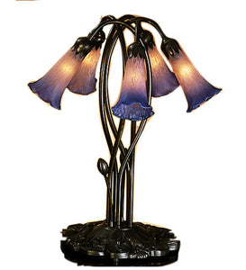 16.5"H Pink/Blue Pond Lily 5Lt Tiffany Accent Lamp