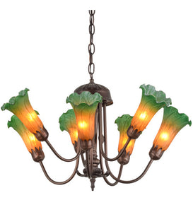 24"W Amber/Green Pond Lily 7 Lt Tiffany Floral Chandelier