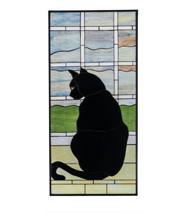 20"W X 42"H Cat In Window Stained Glass Window