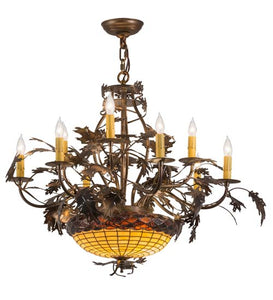 34"W Greenbriar Oak 9 Arm Lodge Chandelier