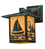7"W Seneca Sailboat & Fly Fisherman Solid Mount Outdoor Wall Sconce