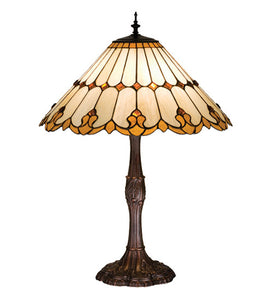 28.5"H Nouveau Cone Victorian Stained Glass Table Lamp