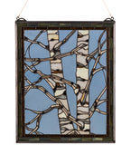 24"W X 19"H Birch Tree in Winter Rustic Stained Glass Window