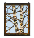 24"W X 19"H Birch Tree in Winter Rustic Stained Glass Window