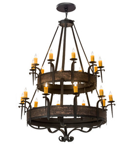 56"W Gothic Costello 20 Lt Two Tier Rustic Chandelier