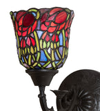 6"W Red Rosebud Floral Stained Glass Wall Sconce