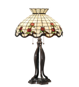 31.5"H Roseborder Floral Stained Glass Table Lamp