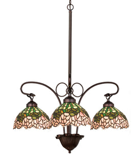 24"W Stained Glass Cabbage Rose 3 Lt Chandelier