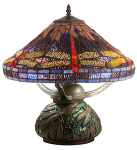 16"H Tiffany Hanginghead Dragonfly Cone Table Lamp