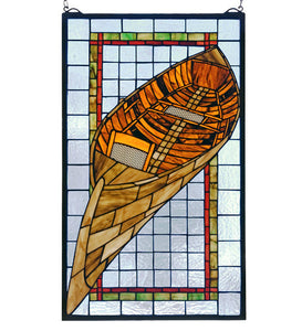15"W X 25"H Guideboat Stained Glass Nautical Lodge Window
