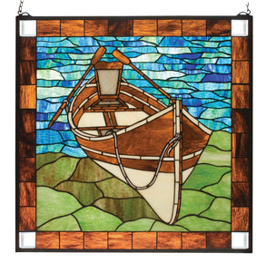 26"W X 26"H Beached Guideboat Stained Glass Window