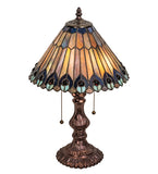 19"H Tiffany Jeweled Peacock Accent Lamp