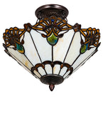 16"W Shell with Jewels Stained Glass Semi-Flushmount