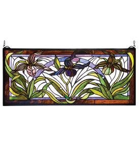 30"W X 13"H Lady Slippers Transom Stained Glass Window