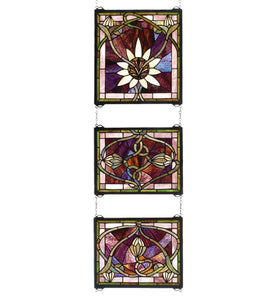 14"W X 39"H Solstice 3 Piece Floral Stained Glass Window