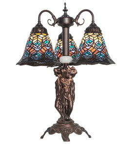 23"H Tiffany Peacock Feather 3 Lt Table Lamp