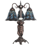 23"H Tiffany Peacock Feather 3 Lt Table Lamp