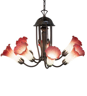 24"W Pink/White Tiffany Pond Lily 7 Lt Chandelier