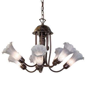 24"W Gray Tiffany Pond Lily 7 Lt Chandelier