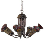 24"W Stained Glass Honey & Red Pond Lily 7 Lt Chandelier