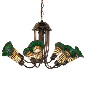 24"W Stained Glass Honey & Green Pond Lily 7 Lt Chandelier