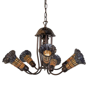24"W Stained Glass Honey & Purple Pond Lily 7 Lt Chandelier