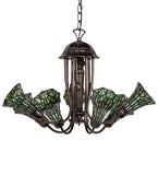 24"W Stained Glass Green Pond Lily 7 Lt Chandelier