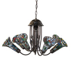24 W Stained Glass Multicolored Pond Lily 7 Lt Chandelier