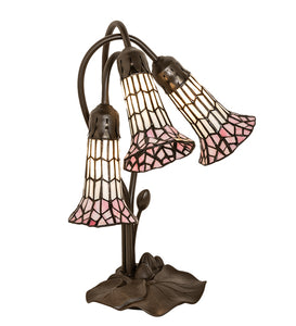 16"H Stained Glass Pink & White Pond Lily 3 Light Accent Lamp