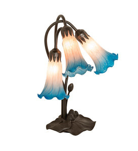 16"H Pink/Blue Pond Lily 3 Lt Table Lamp