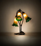 16"H Amber/Green Pond Lily 3 Lt Table Lamp