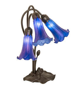 16"H Blue Tiffany Pond Lily 3 Lt Accent Lamp