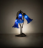 16"H Blue Tiffany Pond Lily 3 Lt Accent Lamp