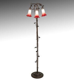 58"H Red/White Pond Lily 3 Lt Floor Lamp
