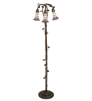 58"H Stained Glass Pink & White Pond Lily 3 Lt Floor Lamp