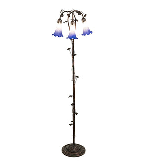 58"H Blue/White Pond Lily 3 Lt Floor Lamp
