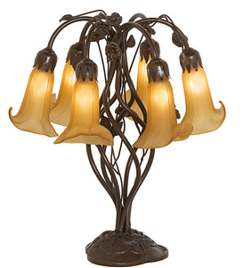 19"H Amber Tiffany Pond Lily 6 Lt Table Lamp