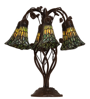 19"H Stained Glass Green Pond Lily 6 Lt Table Lamp