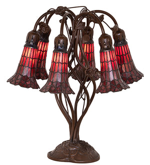 19"H Red Pond Lily Stained Glass 6 Lt Table Lamp