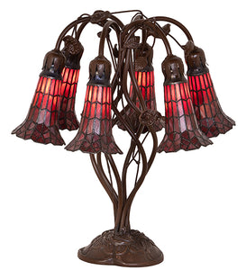 19"H Red Pond Lily Stained Glass 6 Lt Table Lamp