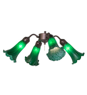 19"W Green Tiffany Pond Lily 4 Lt Fan Light